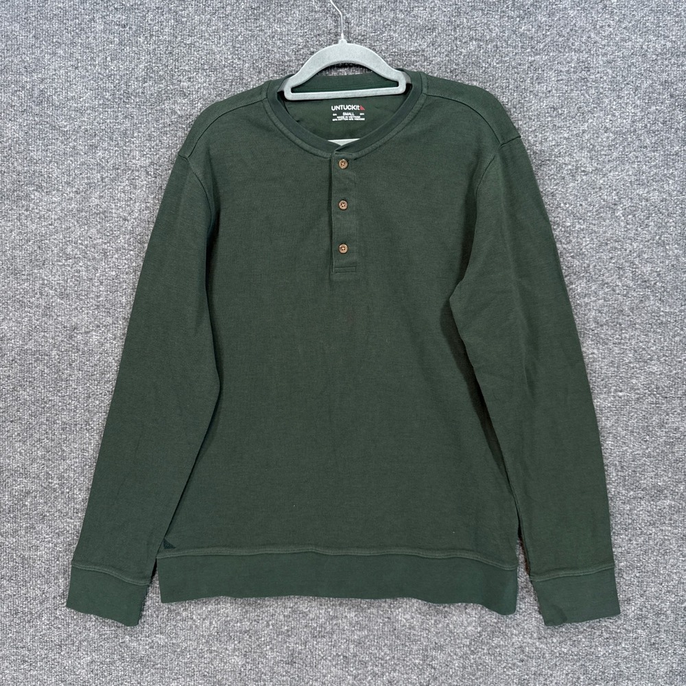 Untuckit Henley Shirt Men Small Green Cotton Viscose Long Sleeve Casual Thermal